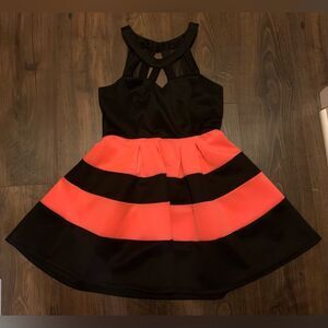Junior's Pink and Black Striped Homecoming Dress
